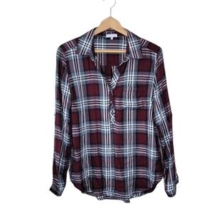 Stitch Fix Lila Li | Burgundy Plaid Popover Shirt Blouse